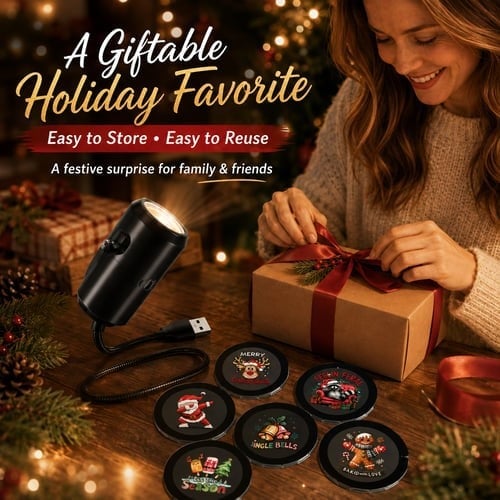⏳49% OFF – 🎄HD Christmas Scene Projector | 6 or 10 Festive Projection Discs, USB Plug & Play, 360° Flexible Design & Up to 200 Sq Ft Coverage ✨