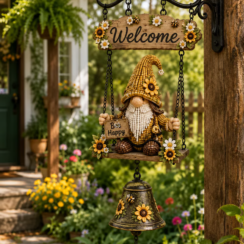 🥳2026 HOT SALE🥳💞50K+ SOLD! 🔔🧙‍♂️Gnome Welcome Doorbell Outdoor Decor – Charming gnome figure with clear melodic bell. Durable zinc alloy, weatherproof & easy to hang – a whimsical welcome for every guest! 🏠✨