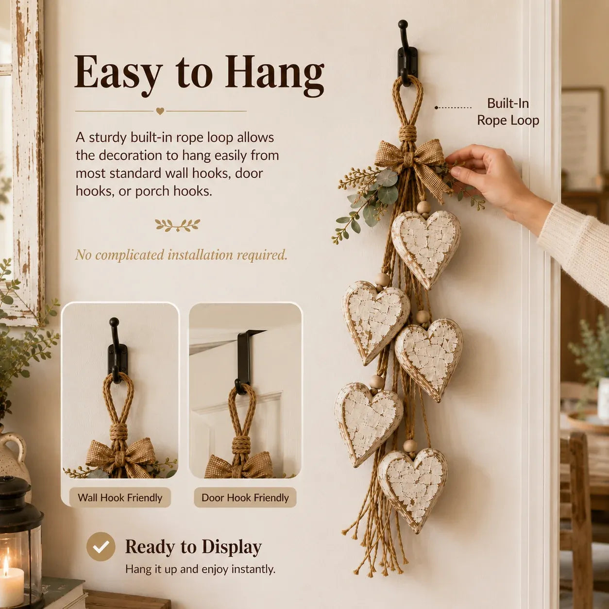 🍂🤎Hanging Heart Wall Decor -  💡A Cozy Touch For Your Home