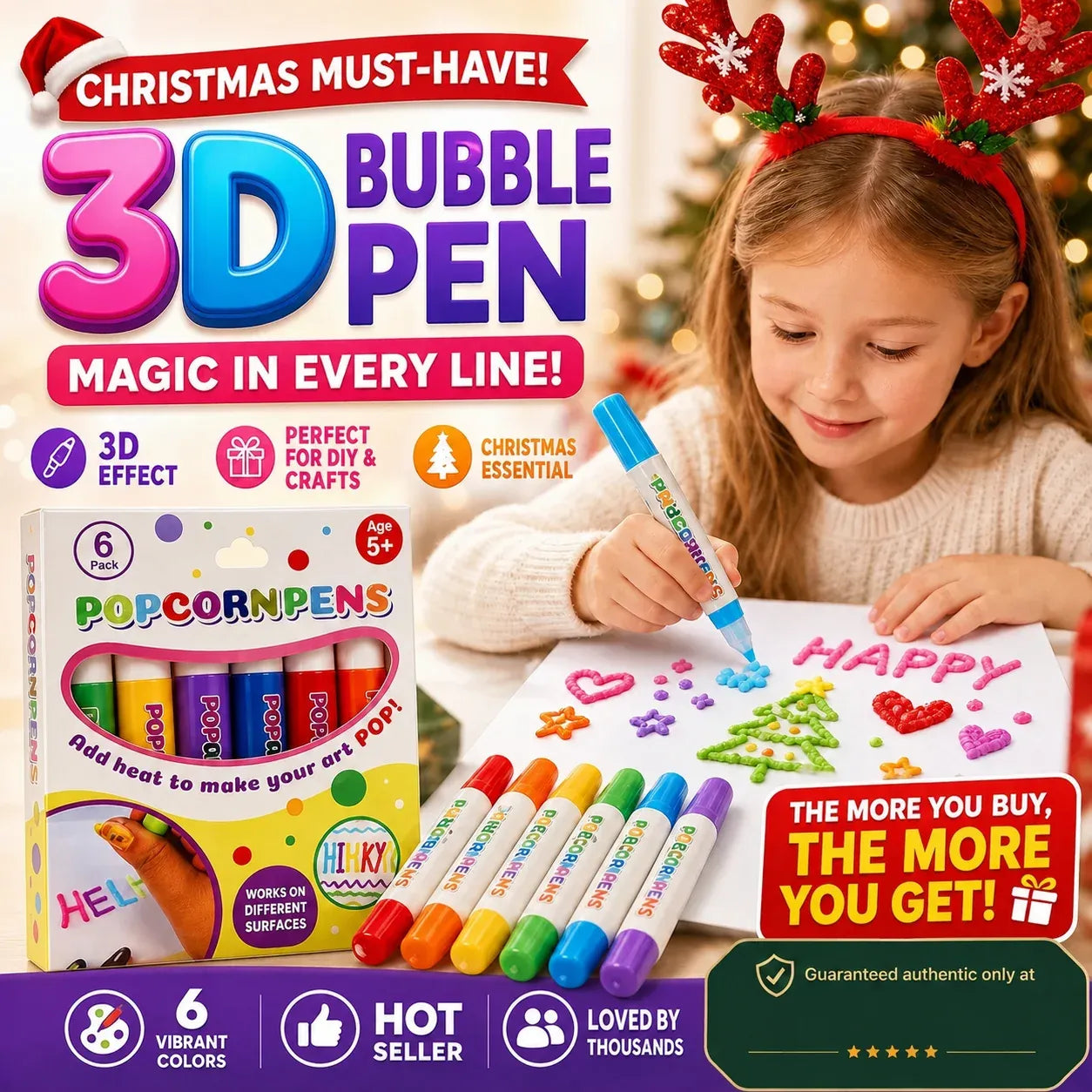 🎁🔮Magic Pen – Draw 3D with one stroke!🎄 DIY Bubble Popcorn Drawing Pens🔥