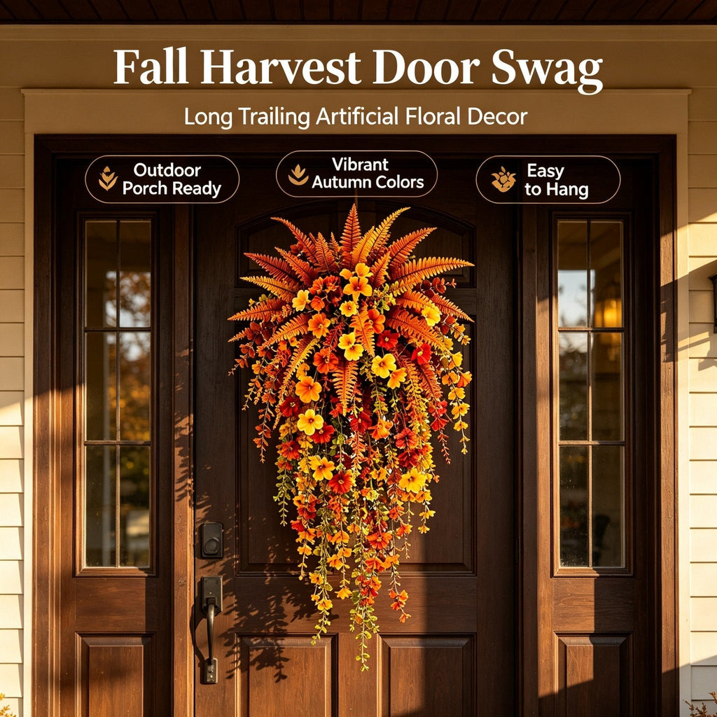 🍂 Artificial Fall Harvest Hanging Basket – Cozy Autumn Porch & Door Decor