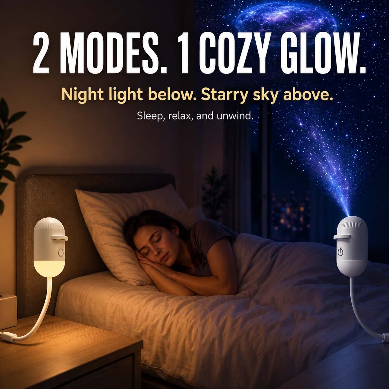 2-in-1 Galaxy Projector & Night Light, 360° Adjustable LED Space Galaxy Lamp, Milky Way Mood Lighting, HD Image Star