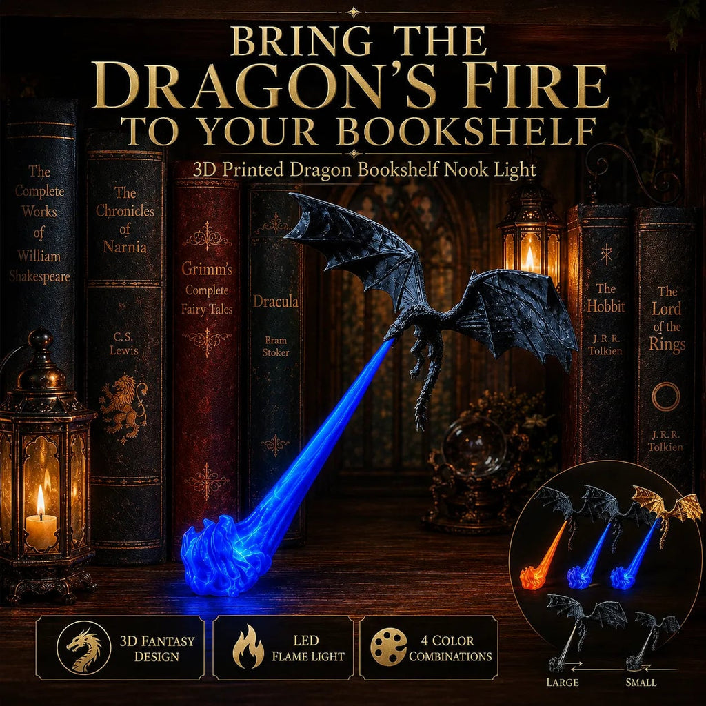 🐉 Dragon Bookshelf Nook Light — 3D Fire-Breathing Fantasy Shelf Decor 🔥