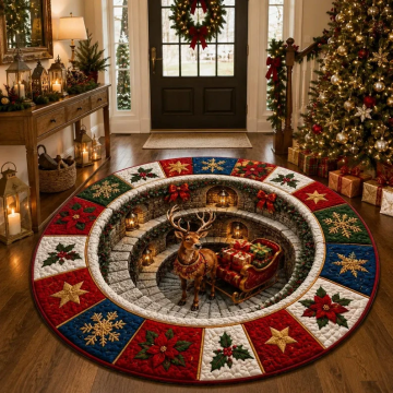 🎄3D Christmas Gnome Optical Illusion Round Rug | Fun Festive Home Decor Must‑Have⭐🏠🎁