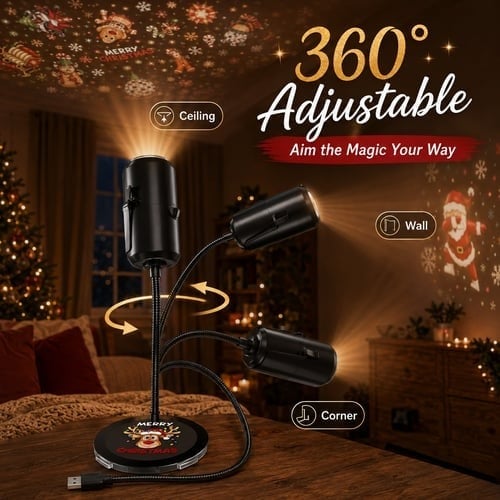 ⏳49% OFF – 🎄HD Christmas Scene Projector | 6 or 10 Festive Projection Discs, USB Plug & Play, 360° Flexible Design & Up to 200 Sq Ft Coverage ✨