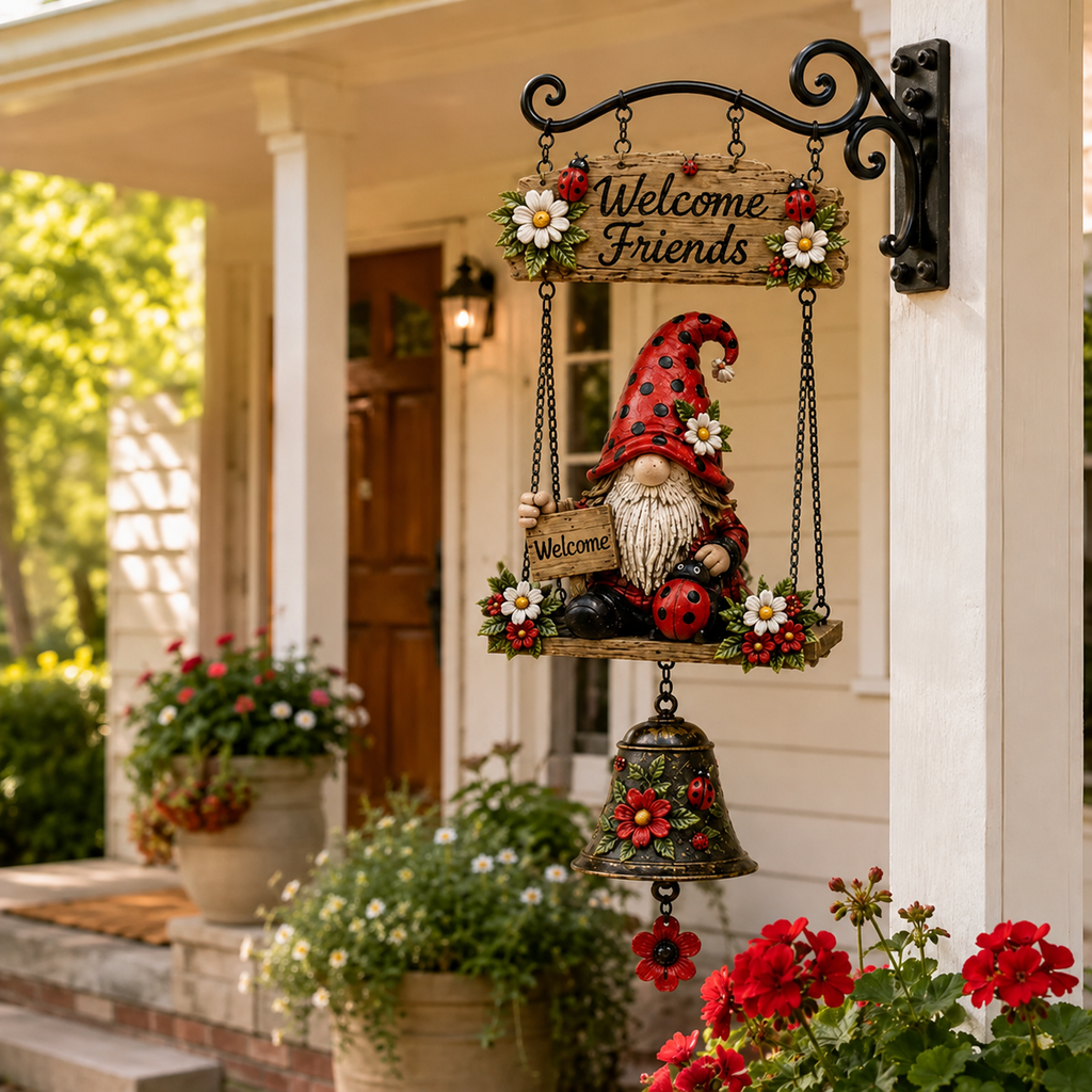 🥳2026 HOT SALE🥳💞50K+ SOLD! 🔔🧙‍♂️Gnome Welcome Doorbell Outdoor Decor – Charming gnome figure with clear melodic bell. Durable zinc alloy, weatherproof & easy to hang – a whimsical welcome for every guest! 🏠✨