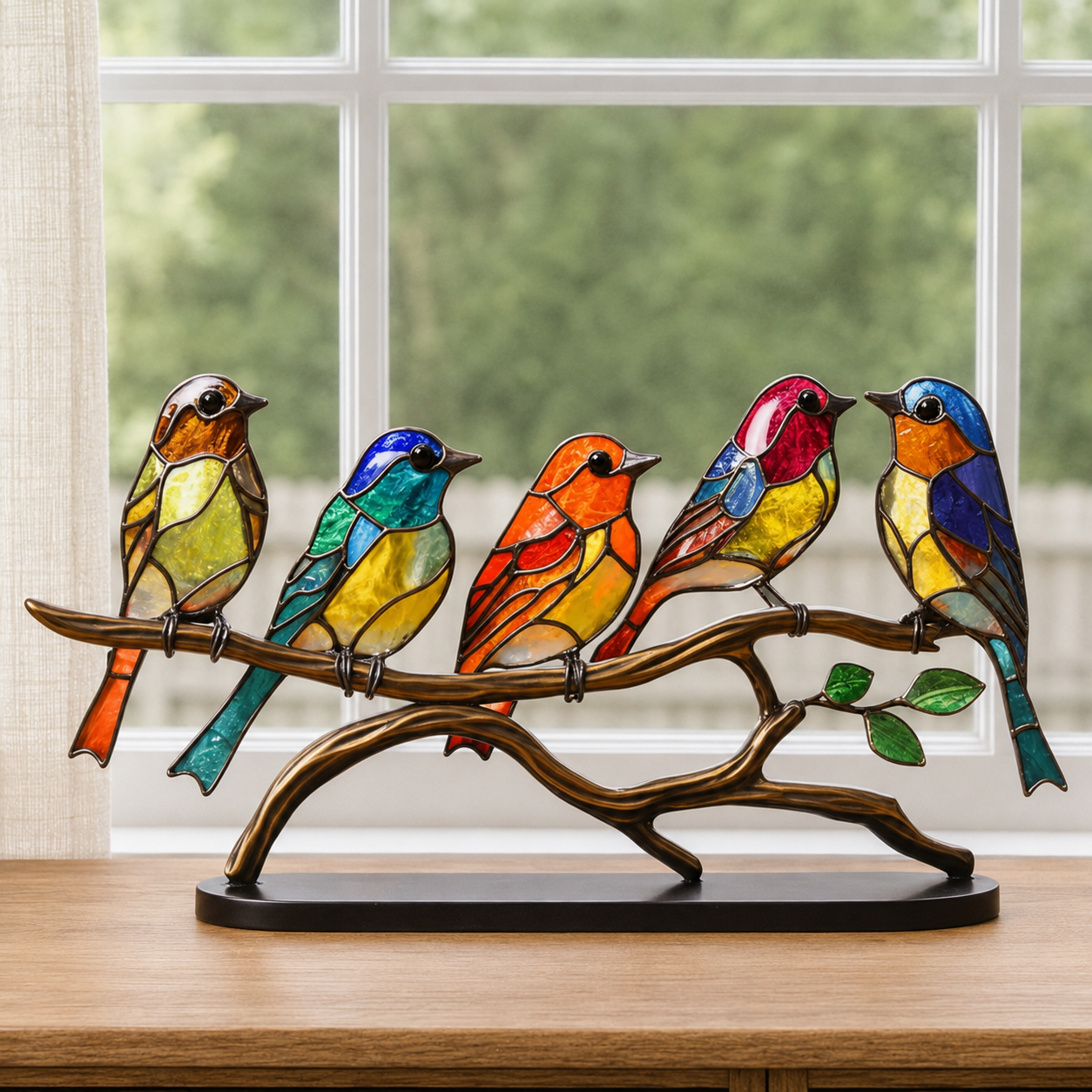 Stained Glass Birds on Branch Desktop Ornaments 🕊️