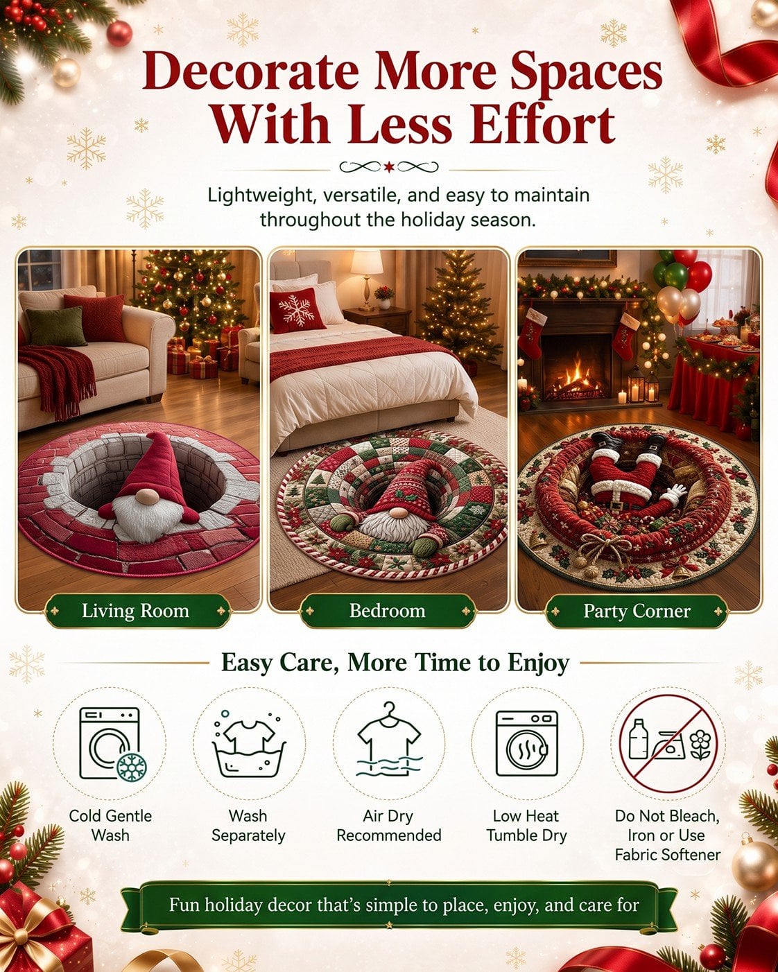 🎄3D Christmas Gnome Optical Illusion Round Rug | Fun Festive Home Decor Must‑Have⭐🏠🎁