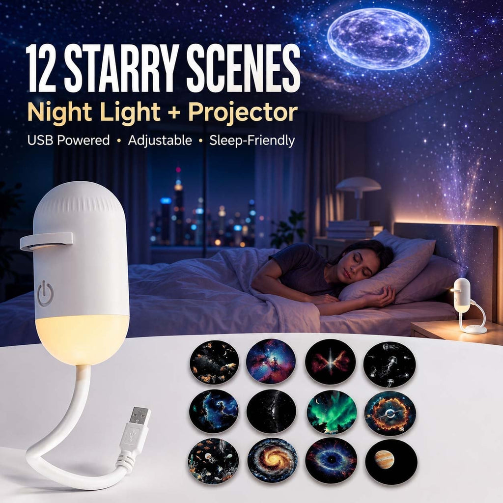 2-in-1 Galaxy Projector & Night Light, 360° Adjustable LED Space Galaxy Lamp, Milky Way Mood Lighting, HD Image Star