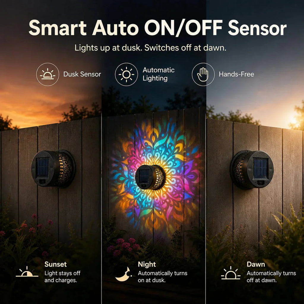 🌀💥Limited Sale - 49% OFF🌞💡Solar Mandala Wall Light Outdoor Garden Fence Projector Lamp Patio Ambient Decor