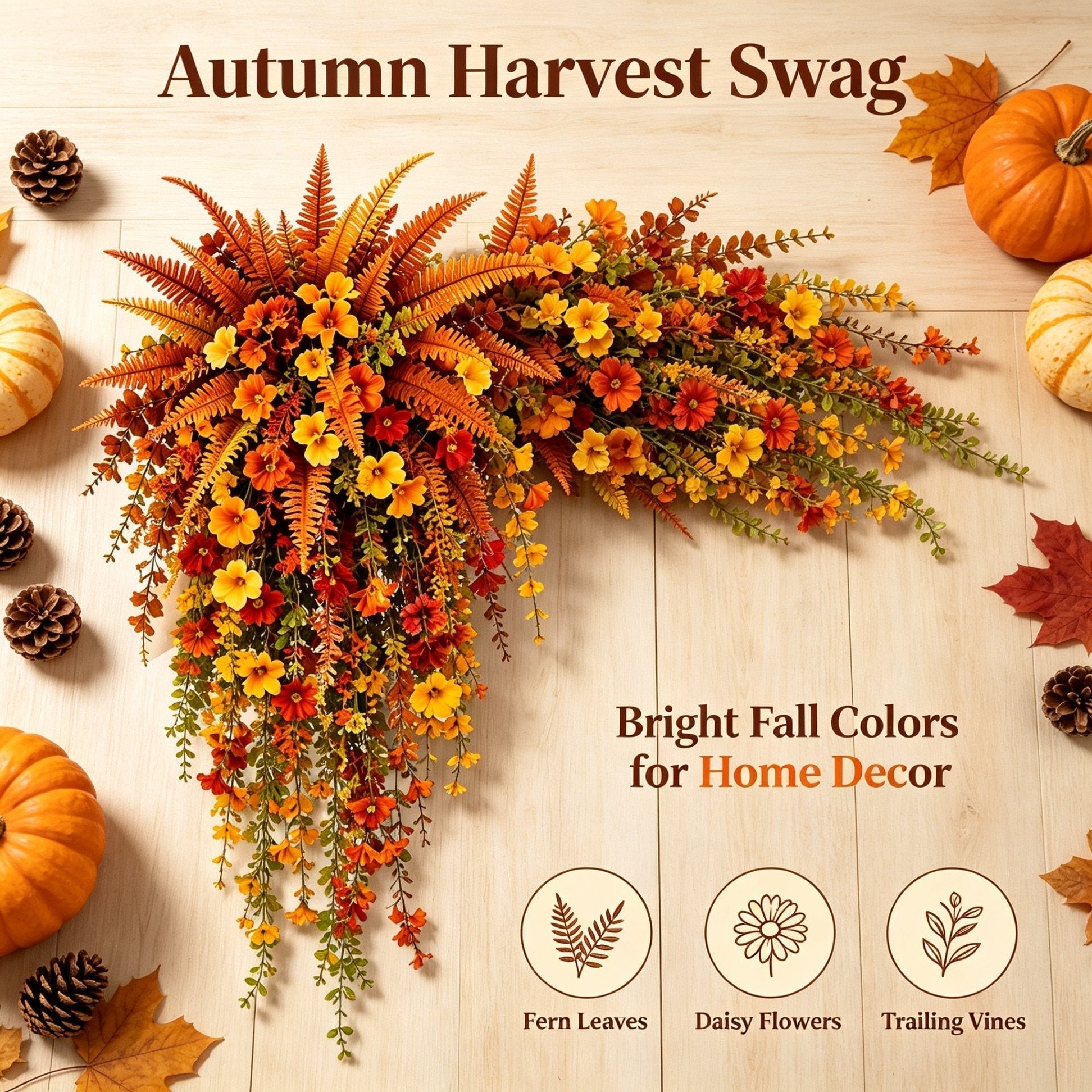 🍂 Artificial Fall Harvest Hanging Basket – Cozy Autumn Porch & Door Decor