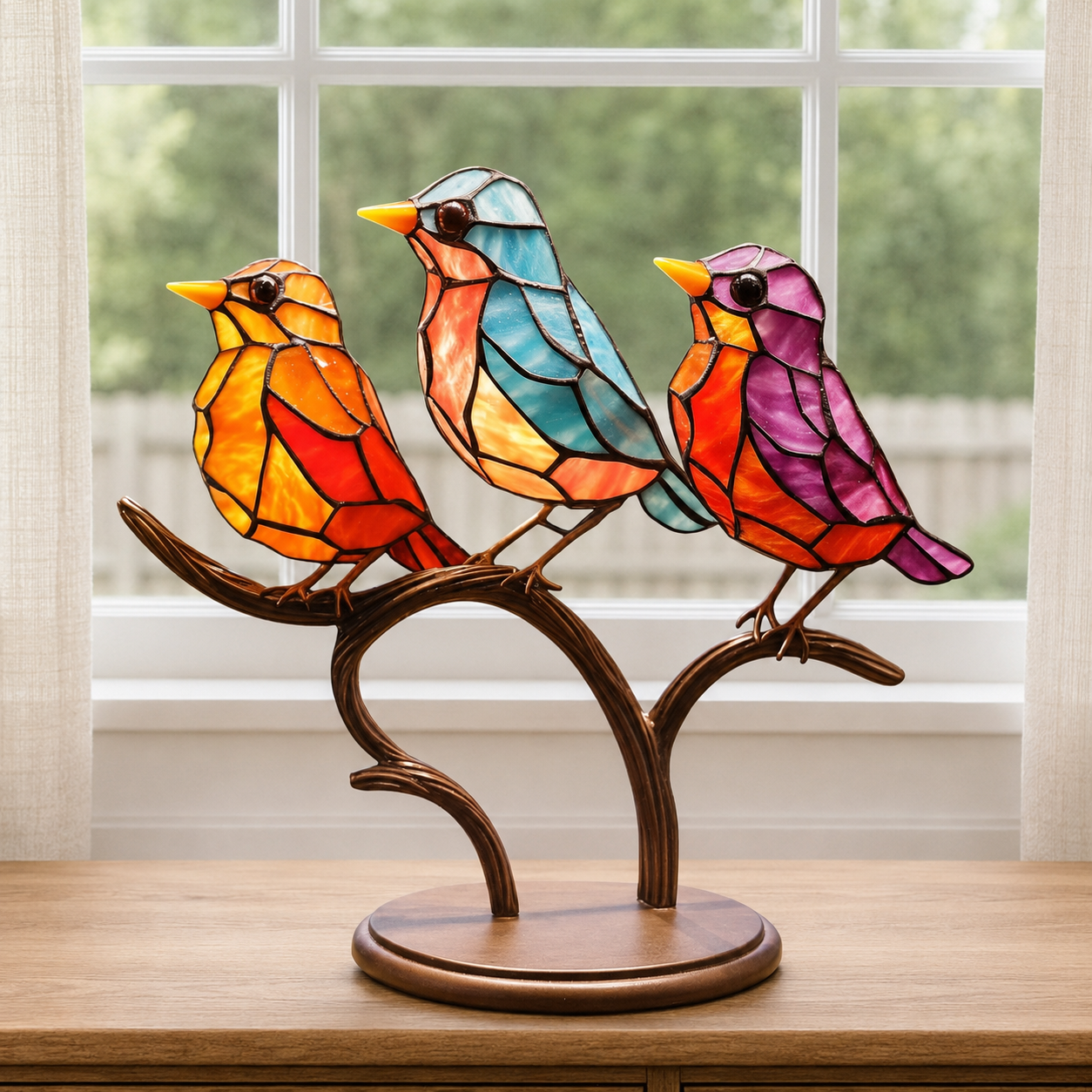 Stained Glass Birds on Branch Desktop Ornaments 🕊️