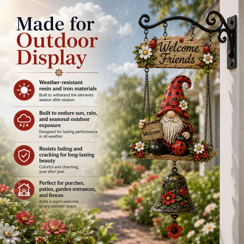 🥳2026 HOT SALE🥳💞50K+ SOLD! 🔔🧙‍♂️Gnome Welcome Doorbell Outdoor Decor – Charming gnome figure with clear melodic bell. Durable zinc alloy, weatherproof & easy to hang – a whimsical welcome for every guest! 🏠✨