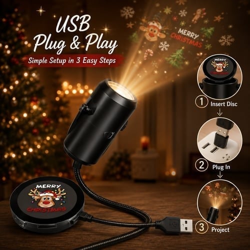 ⏳49% OFF – 🎄HD Christmas Scene Projector | 6 or 10 Festive Projection Discs, USB Plug & Play, 360° Flexible Design & Up to 200 Sq Ft Coverage ✨