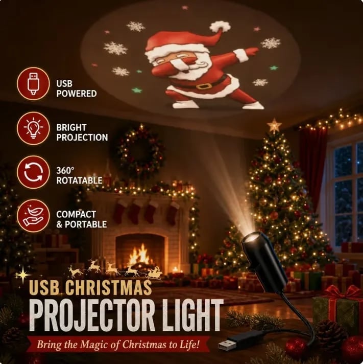 ⏳49% OFF – 🎄HD Christmas Scene Projector | 6 or 10 Festive Projection Discs, USB Plug & Play, 360° Flexible Design & Up to 200 Sq Ft Coverage ✨